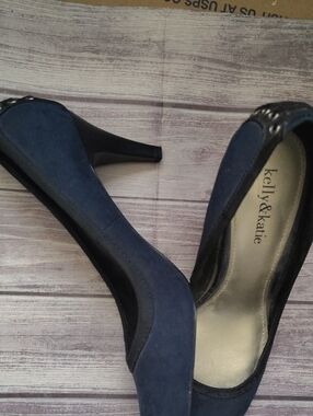 Kelly & Katie Navy Suede Pointed Toe Stiletto Heels